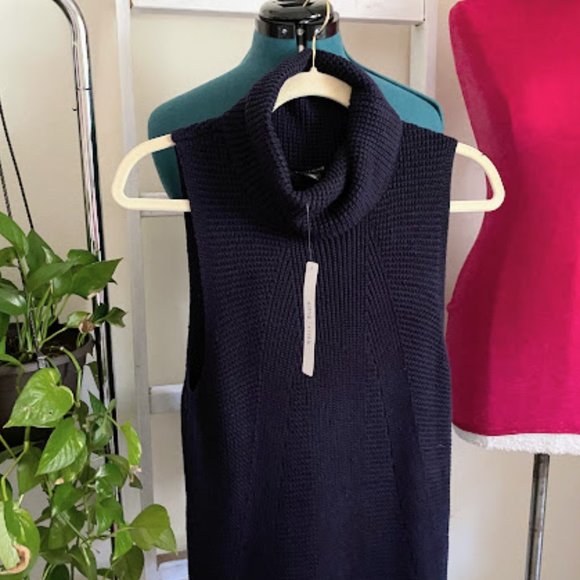 White House Black Market navy blue knit sleeveless turtleneck sweater Small - Picture 9 of 10